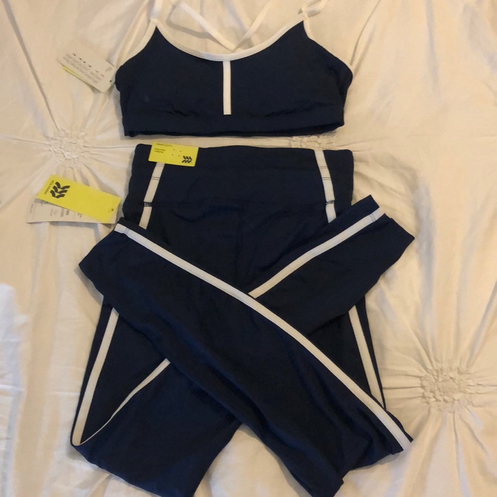 All In Motion Blue White Striped Workout Set
